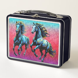 Majestic Blue Horses Galloping in Nebel Metall Brotdose