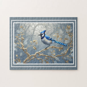 Majestic Blue Jay auf Gilded Branches Puzzle