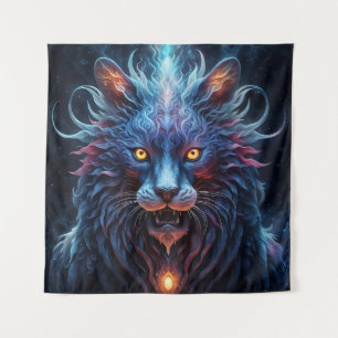Majestic Blue Pink Lion Fantasy Wandteppich