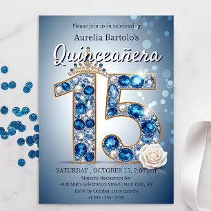 Majestic Blue und Silver Diamond Tiara Quinceanera Einladung