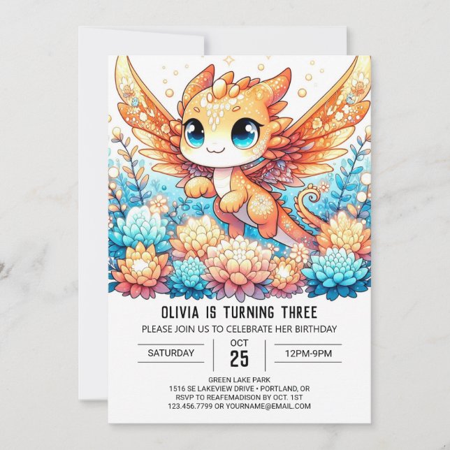 Majestic Boho Dragon Birthday Einladung (Vorderseite)