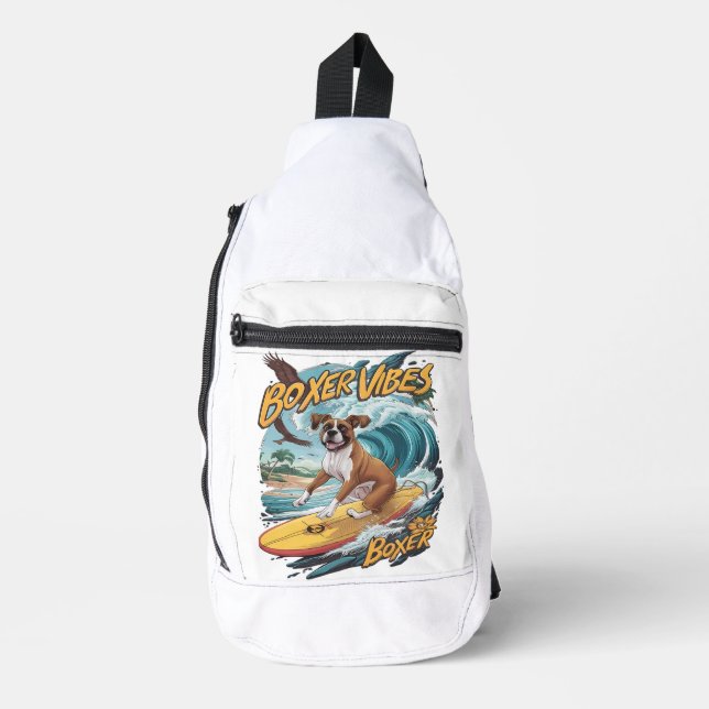 Majestic Boxer Dog Surfing Crossbody Bag (Vorderseite)