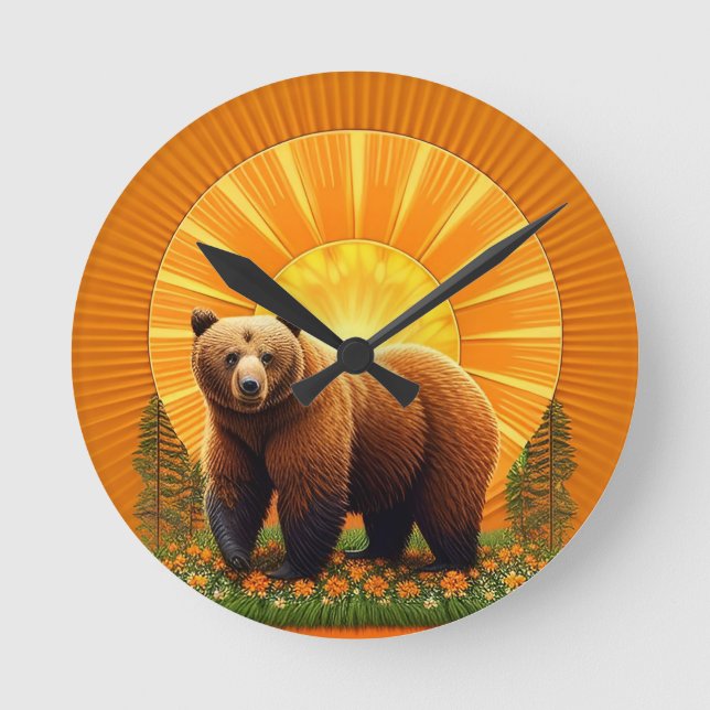 Majestic Brown Bär Runde Wanduhr (Vorderseite)