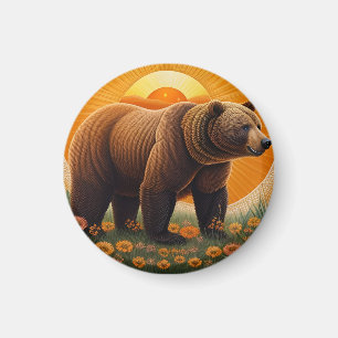 Majestic Brown Bär Stehend in einem Feld Magnet