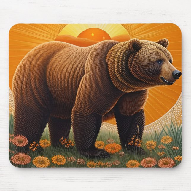 Majestic Brown Bär Stehend in einem Feld Mousepad (Vorne)