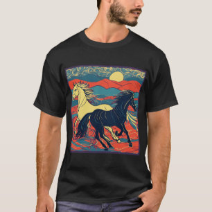 "Majestic Brown Horse: Whimsical Cartoon Sticker T-Shirt