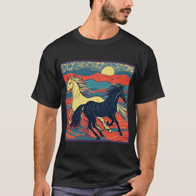 "Majestic Brown Horse: Whimsical Cartoon Sticker T-Shirt (Vorderseite)