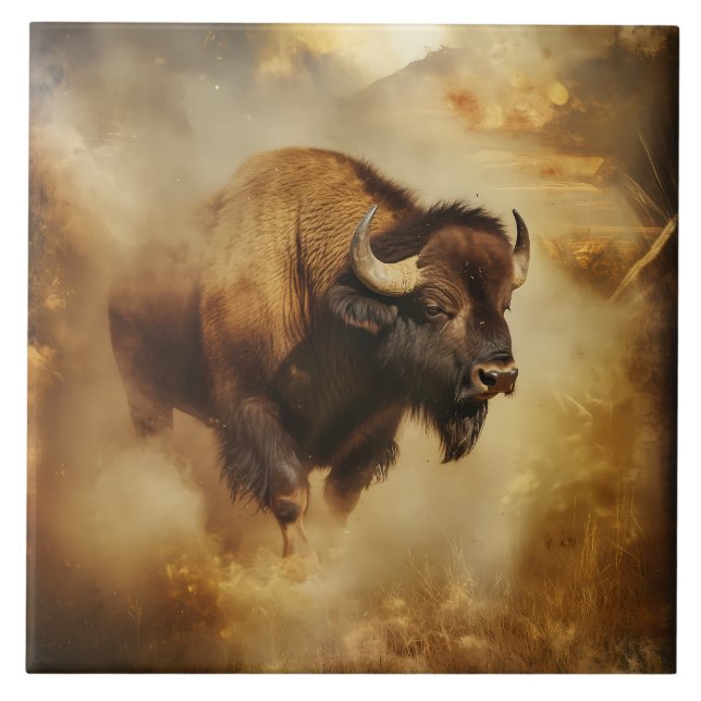 Majestic Buffalo, Bison Tile, Trivet Fliese (Vorderseite)