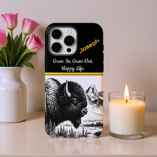 Majestic Buffalo Grazing Near Rugged Mountains iPhone 16 Pro Max Hülle