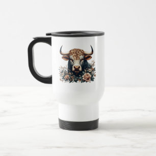 Majestic Bull in Bloom Reisebecher