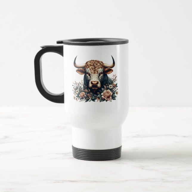 Majestic Bull in Bloom Reisebecher (Links)