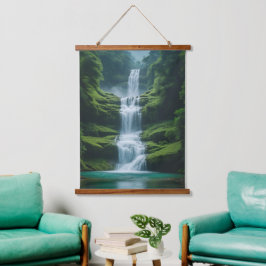 Majestic Cascade: mehrstufiger Wasserfall Wandteppich Mit Holzrahmen