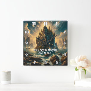Majestic Castle Rising The LORD IST MEIN FELSSTEIN Quadratische Wanduhr