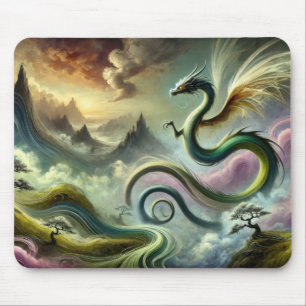 Majestic Celestial Dragon über Fantasy Mountains Mousepad