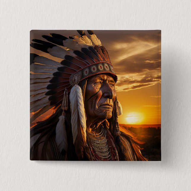 Majestic Chief Indian in Wild West Button (Vorderseite)