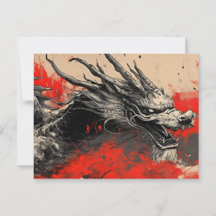 Majestic Chinese Dragon mit Red Ink Spritzer Postkarte