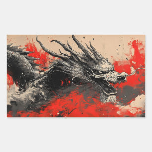 Majestic Chinese Dragon mit Red Ink Spritzer Rechteckiger Aufkleber