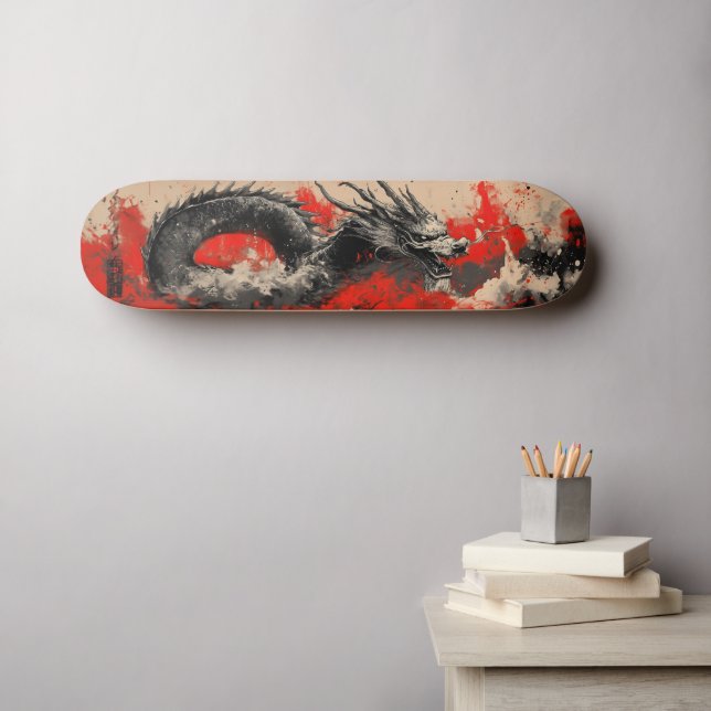 Majestic Chinese Dragon mit Red Ink Spritzer Skateboard (Wandkunst (Horz))
