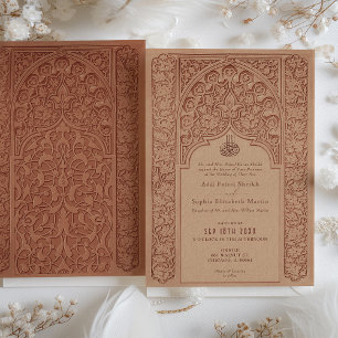 Majestic Cinnamon Lace Wedding Islamic Design Einladung