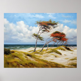 Majestic Coastal Guardians: Wind-Sculpted Beech Tr Poster