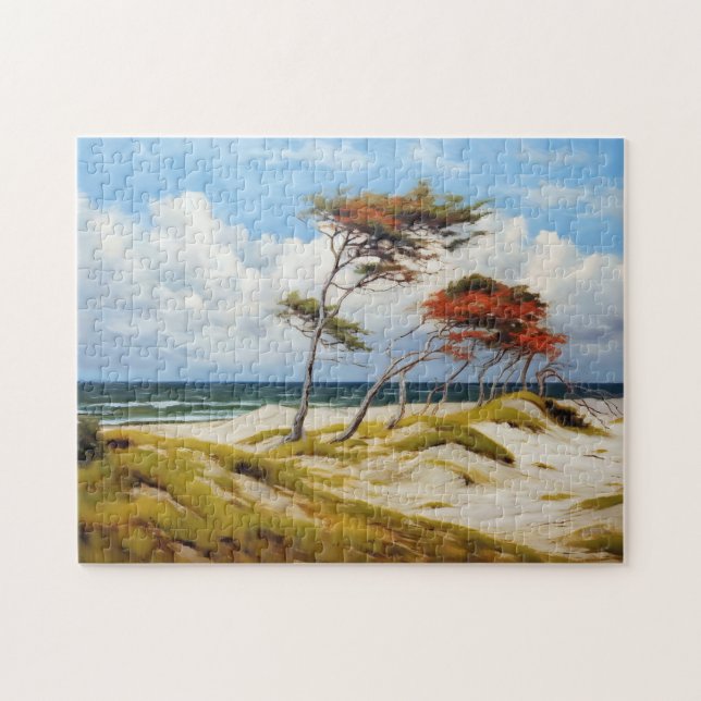 Majestic Coastal Guardians: Wind-Sculpted Beech Tr Puzzle (Horizontal)