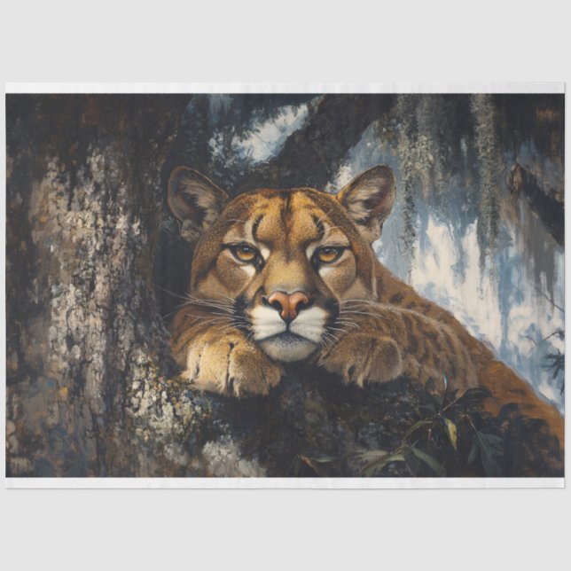 Majestic Cougar in Forest Decoupage Seidenpapier (Vorderseite)