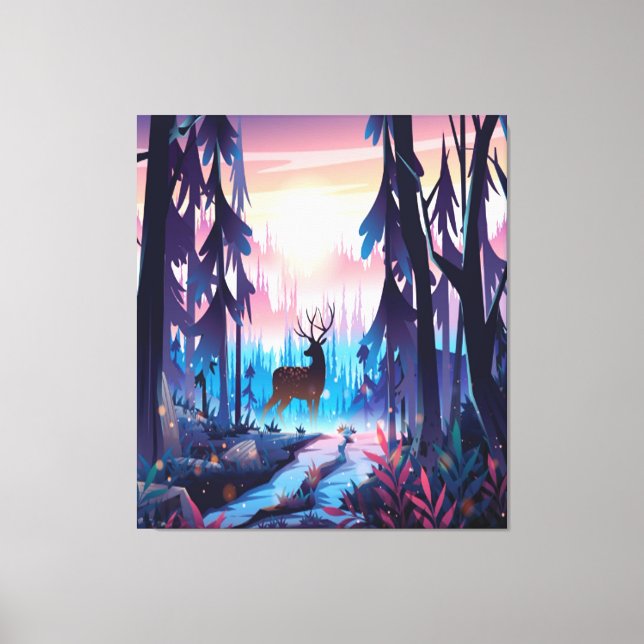 Majestic Deer at Sunrise – Enchanted Forest Canvas Leinwanddruck (Vorderseite)
