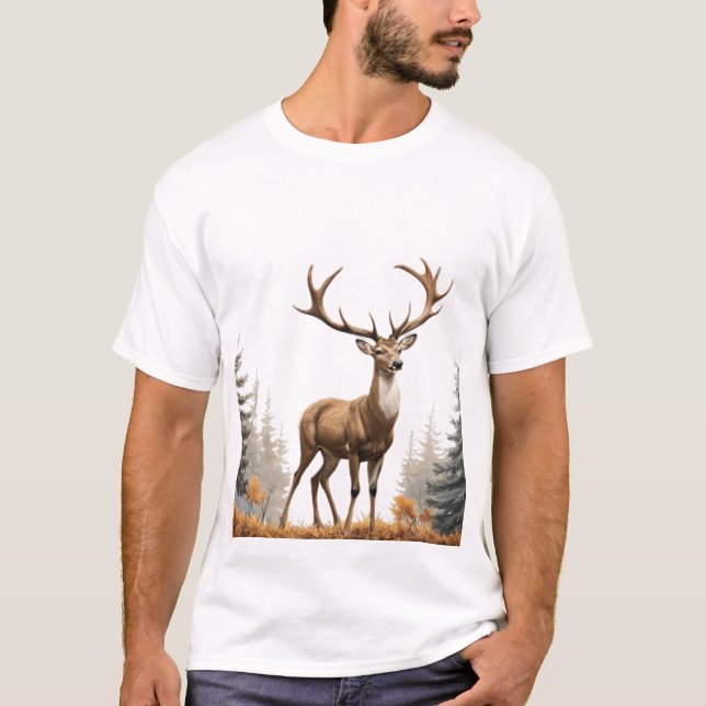 Majestic Deer: Ein goldener Stanz in der Natur T-Shirt (Vorderseite)