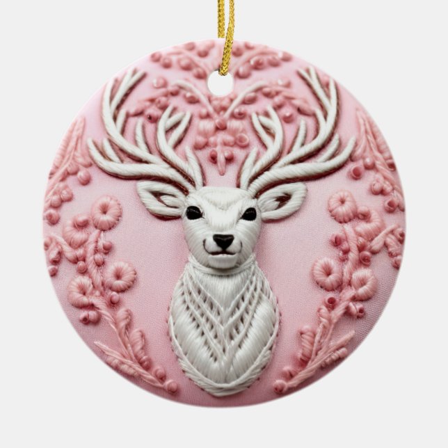 Majestic Deer Embroidery Keramik Ornament (Vorne)