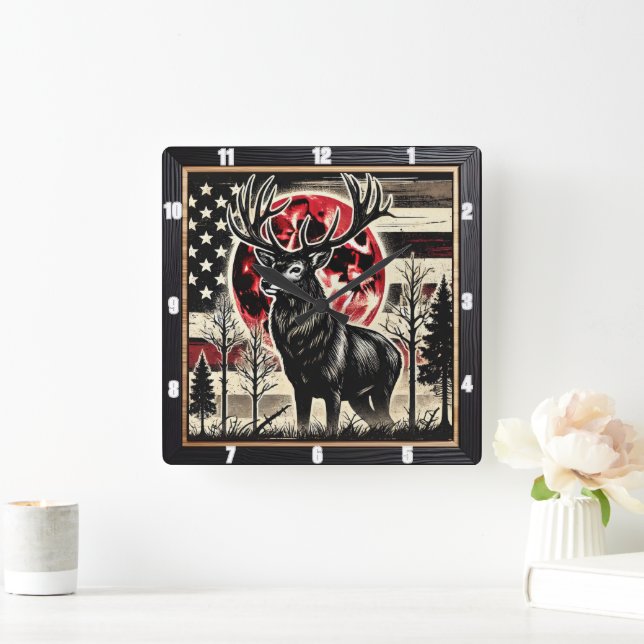 Majestic Deer Forest Nature Quadratische Wanduhr (Zuhause)
