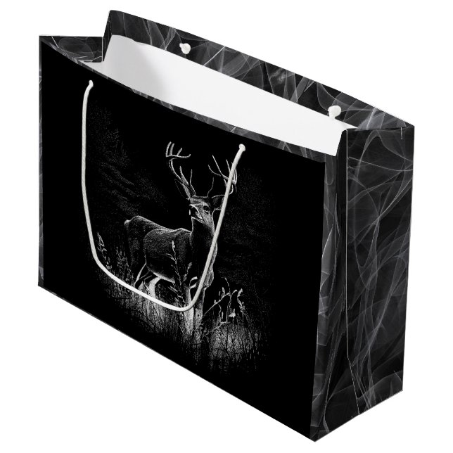 Majestic Deer in der Wildnis - Black&White Art Große Geschenktüte (Vorderseite Schrägansicht)