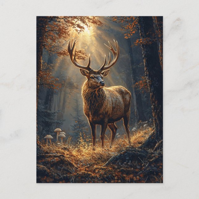 Majestic Deer Stag im Wald Postkarte (Vorderseite)