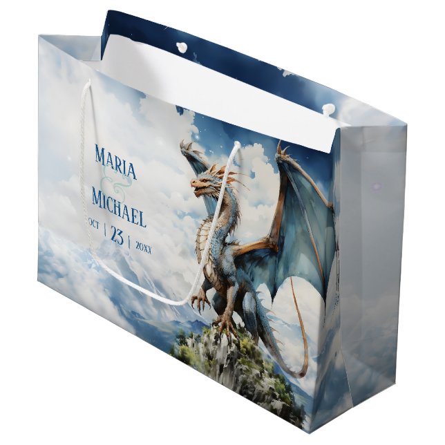Majestic Dragon Medium Gevor Bag | Keltische Hochz Große Geschenktüte (Vorderseite Schrägansicht)