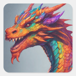 Majestic Dragon Portrait Quadratischer Aufkleber