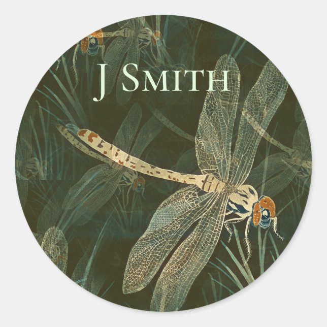 Majestic Dragonfly Pattern Runder Aufkleber (Vorderseite)