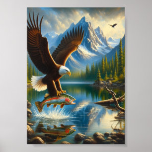 Majestic Eagle Capture a Lake Foreut 12x18 Poster