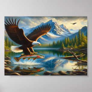 Majestic Eagle Capture a Lake Foreut 7x5 Poster