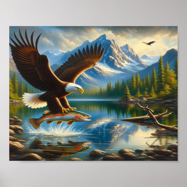 Majestic Eagle Capturing a Lake Foreut 10"x8" Poster (Vorne)
