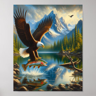 Majestic Eagle Capturing a Lake Foreut 8"x10" Poster