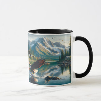 Majestic Eagle Capturing Fish at Sunrise 20x16 Tasse