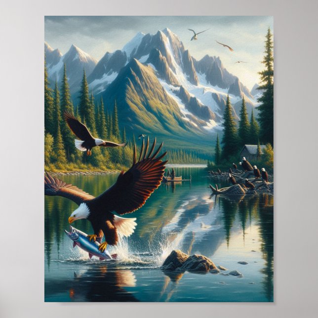 Majestic Eagle Capturing Fish at Sunrise 8x10 Poster (Vorne)