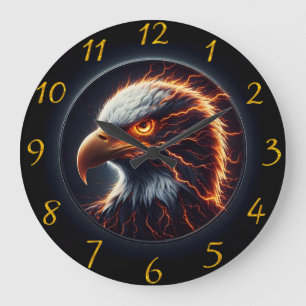 Majestic Eagle Embraced by Fiery Flames Große Wanduhr