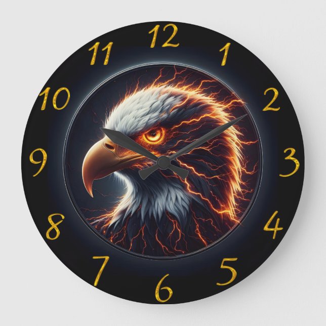Majestic Eagle Embraced by Fiery Flames Große Wanduhr (Vorderseite)