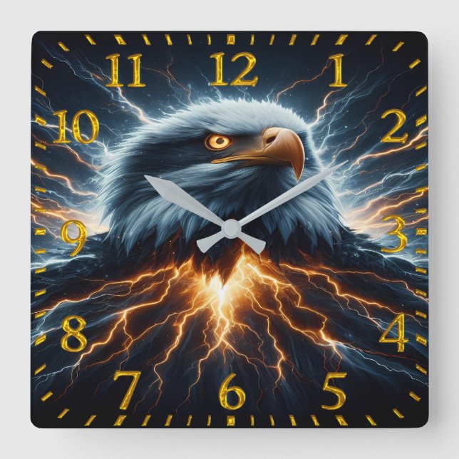 Majestic Eagle Embracing Lightning Quadratische Wanduhr (Vorderseite)
