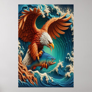 Majestic Eagle Fishing in einer Welle 24x36 Poster