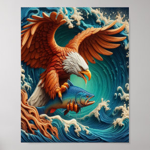 Majestic Eagle Fishing in einer Welle 8x10 Poster