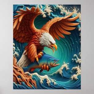 Majestic Eagle Fishing in einer Welle von 16x20 Poster