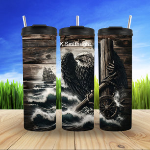 Majestic Eagle Holding Ship Wheel Thermosbecher