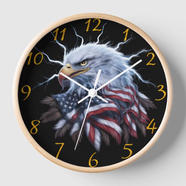 Majestic Eagle mit amerikanischer Flagge gekrönt Uhr (Vorderseite)