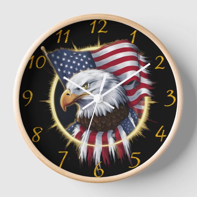 Majestic Eagle mit amerikanischer Flagge Uhr (Vorderseite)